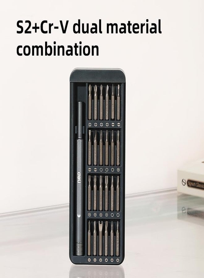 ديلي مجموعة مفكات دقيقة من ديلي DL241025 مع 25 قطعة من رؤوس مغناطيسية S2+Cr-V وغطاء من سبائك الألومنيوم على المقبض ومجموعة أدوات عالية العزم لإصلاح الإلكترونيات الداخلية والخارجية (عبوة واحدة، فضي) - Image 3